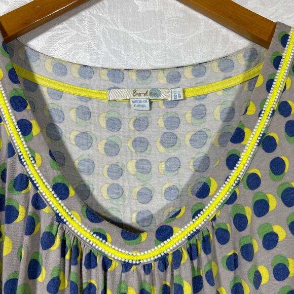 Boden Dress 6 LONG Gray Navy Green Dots Tank Jersey Sundress Mod Casual - Picture 5 of 10